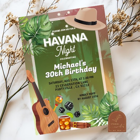 Cuba Havana Night Man Birthday Einladung