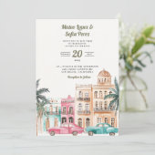 Cuba Havana Watercolor Einladung zur Hochzeit (Stehend Vorderseite)