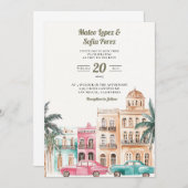 Cuba Havana Watercolor Einladung zur Hochzeit (Vorne/Hinten)