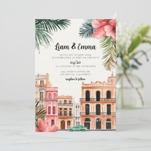 Cuba Havana Wedding Hochzeit in Urlaubsort Einladung (Stehend Vorderseite)