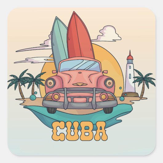 Cuba Illustration Quadratischer Aufkleber (Vorderseite)
