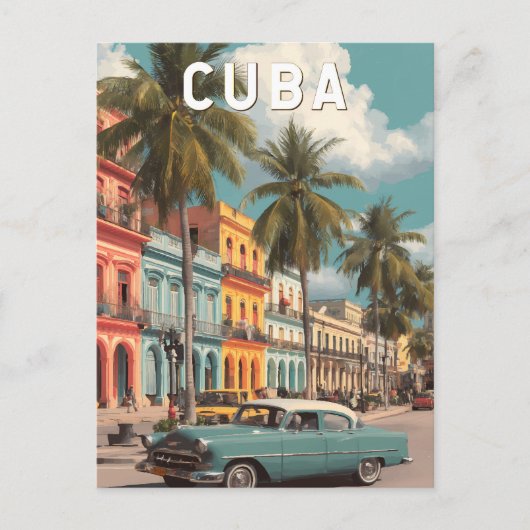 Cuba Illustration Travel Art Vintag Postkarte (Vorderseite)