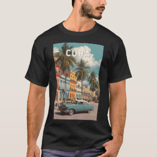 Cuba Illustration Travel Art Vintag T-Shirt