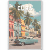 Cuba Illustration Travel Art Vintage Aufkleber (Vorderseite)