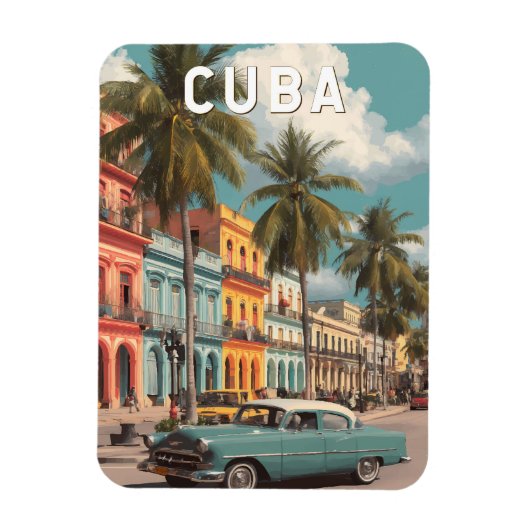 Cuba Illustration Travel Art Vintage Magnet (Vertikal)