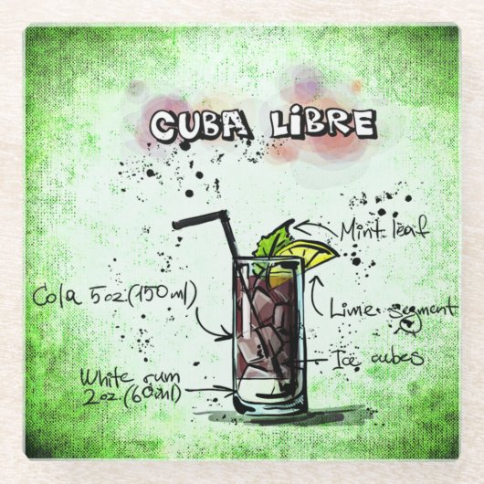 Cuba Libre Drink Recipe Glasuntersetzer (Vorderseite)