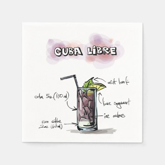 Cuba Libre Drink Rezept Cocktail Napkin Serviette (Vorderseite)