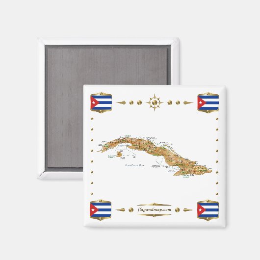 Cuba Map + Flags Magnet (Vorderseite/Rückseite)