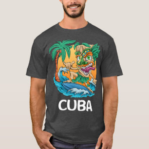 Cuba Palm Tree Surfing Beach Vacation Tiki Man Pre T-Shirt