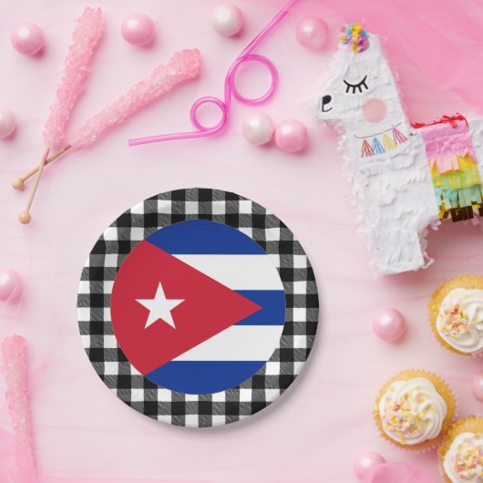 Cuba Plate, Büffel kariert & kubanische Flagge Pappteller (Party)