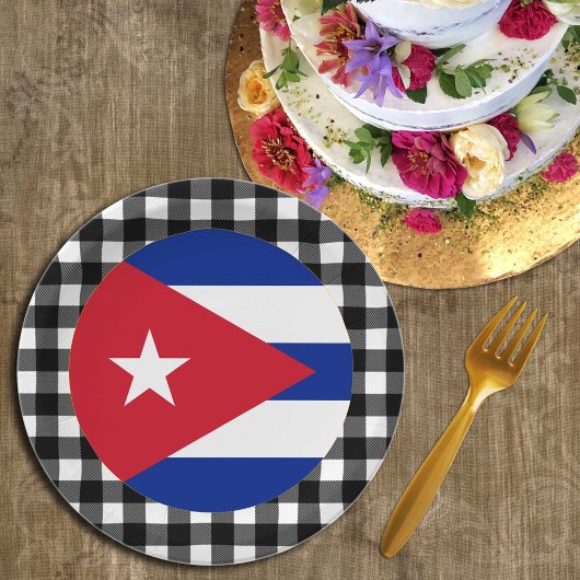 Cuba Plate, Büffel kariert & kubanische Flagge Pappteller
