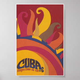 Cuba Vintage Travel Print, Retro Colorful Sun Poster