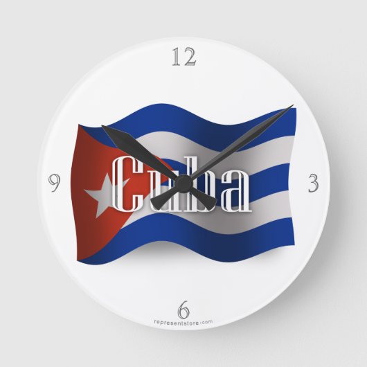 Cuba Waving Flag Runde Wanduhr (Vorderseite)