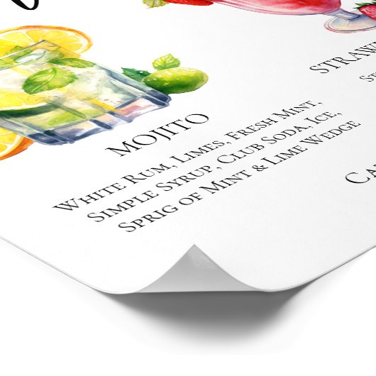 Cuban Cocktails Mojito Strawberry Daiquiri Menü Poster (Ecke)