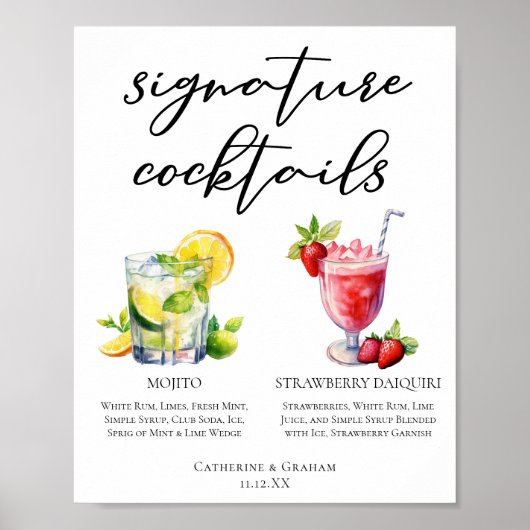 Cuban Cocktails Mojito Strawberry Daiquiri Menü Poster (Vorne)