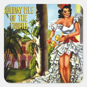 Cuban Dancer Vintage Travel Quadratischer Aufkleber