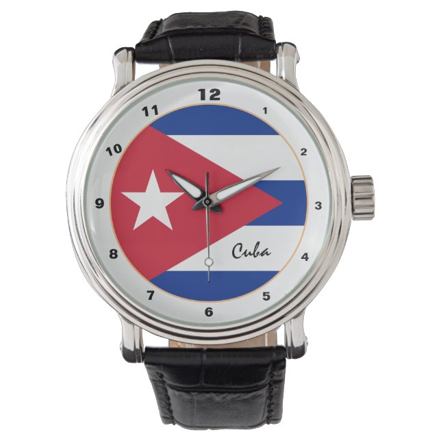 Cuban Flag & Cuba trendige Mode /Design Watch Armbanduhr (Vorderseite)