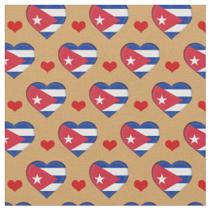 Cuban Flag & Red Heart Fashion Fabric /Cuba Stoff