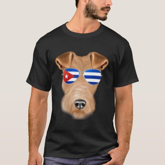 Cuban Flag Wire Fox Terrier Dog Cuba Pocket T-Shirt (Vorderseite)
