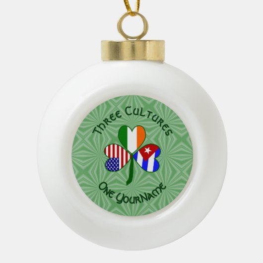 Cuban Irish American Flags Kleeblatt Ihr Name Keramik Kugel-Ornament (Vorderseite)