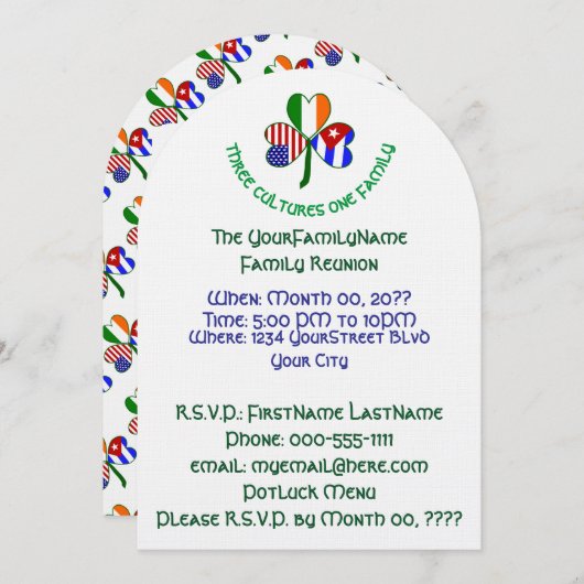 Cuban Irish USA Kleeblatt Family Wiedersehen Einladung (Vorne/Hinten)