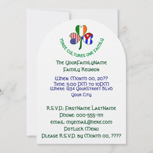 Cuban Irish USA Kleeblatt Family Wiedersehen Einladung (Vorderseite)