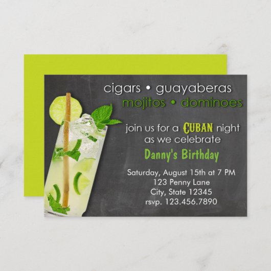 Cuban Night Mojito Party Einladung (Vorne/Hinten)