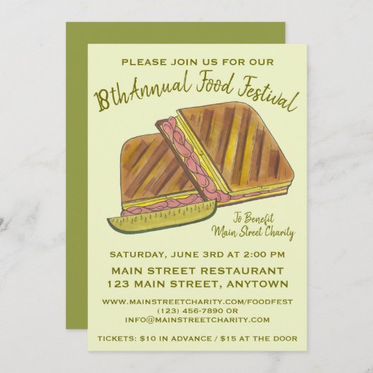 Cuban Sandwich Ham Pork Schweizer Käsefestival Einladung (Vorne/Hinten)