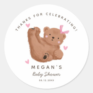 Cube Bear Girl Baby Shower Woodland Runder Aufkleber