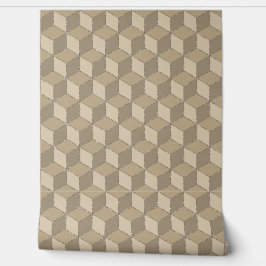 Cube isometric geometric pattern - beige crem dark tapete