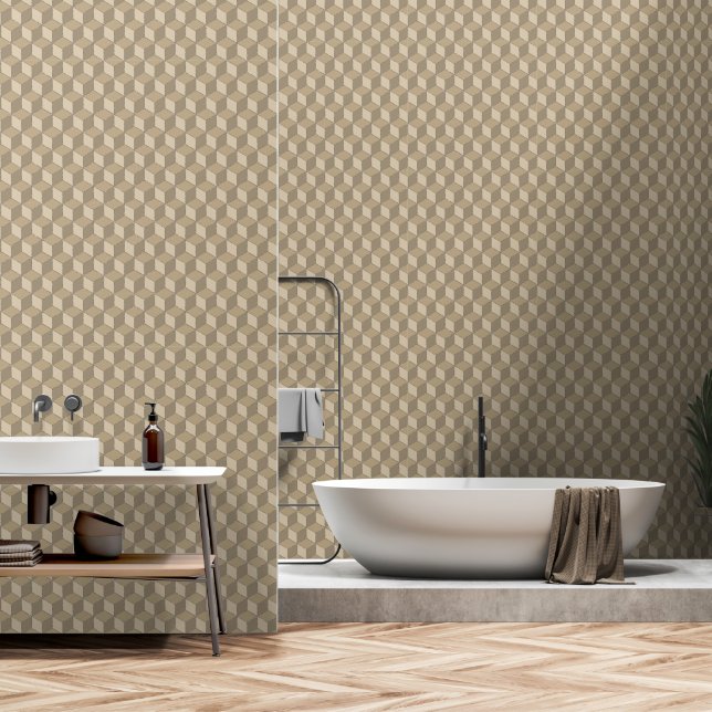 Cube isometric geometric pattern - beige crem dark tapete (Badezimmer)