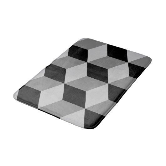 Cube Large Pattern Black & Grays Badematte (Schrägansicht)
