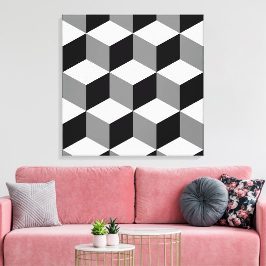Cube Large Pattern Schwarz-weiß & grau Leinwanddruck (Insitu (Wohnzimmer))