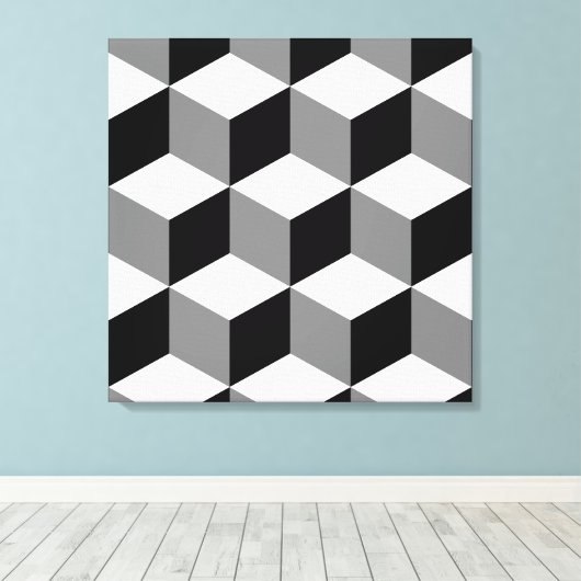Cube Large Pattern Schwarz-weiß & grau Leinwanddruck (Insitu (Holzboden))