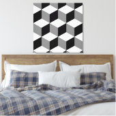 Cube Large Pattern Schwarz-weiß & grau Leinwanddruck (Insitu (Schlafzimmer))