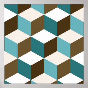 Cube Lg Ptn Teals Brown Creme & White Poster