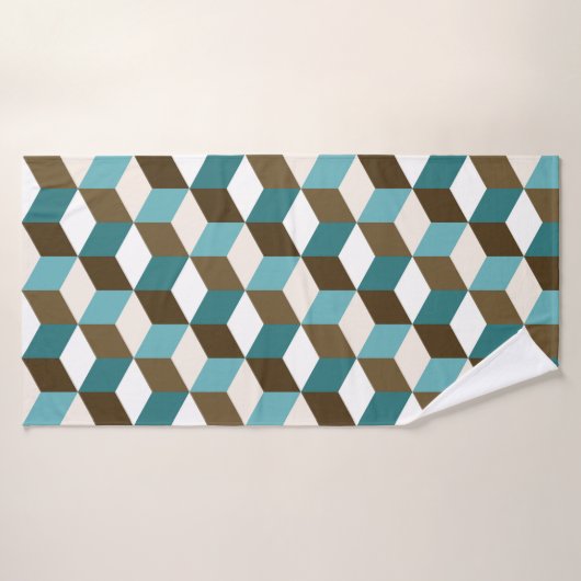 Cube Muster Teals Brown Creme & White Badehandtuch (Badehandtuch)