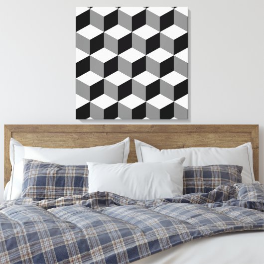 Cube Pattern Schwarz-weiß & grau Leinwanddruck (Insitu (Schlafzimmer))