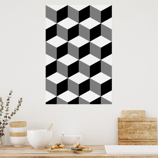 Cube Pattern Schwarz-weiß & grau Poster (Küche)