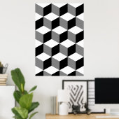Cube Pattern Schwarz-weiß & grau Poster (Heimbüro)