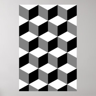 Cube Pattern Schwarz-weiß & grau Poster