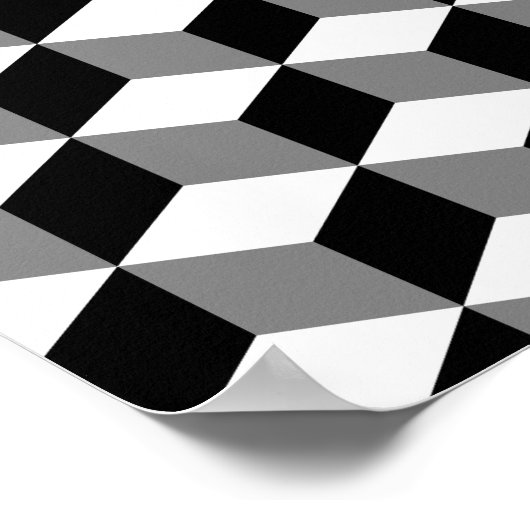 Cube Small Repeat Pattern Black White & Grey Poster (Ecke)