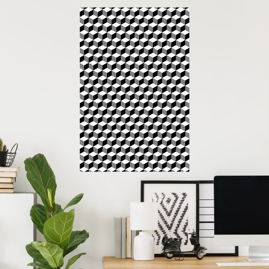 Cube Small Repeat Pattern Black White & Grey Poster (Heimbüro)