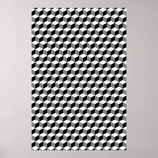 Cube Small Repeat Pattern Black White & Grey Poster (Vorne)