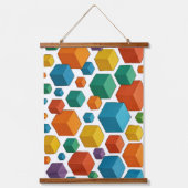 Cubes galore Wood Topped Wall Tapestry Wandteppich Mit Holzrahmen (Vorderseite)