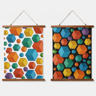Cubes galore Wood Topped Wall Tapestry Wandteppich Mit Holzrahmen