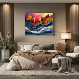 Cubismo: Bosque de Colores Vibrantes al Atardecer  Poster