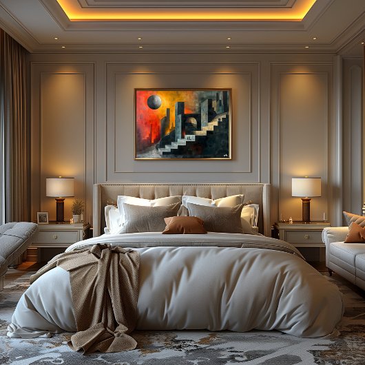 Cubismo: Ciudad de Sombras y Luz Crepuscular Poster