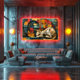 Cubismo: Sueño de un Gato entre Formas y Colores Poster