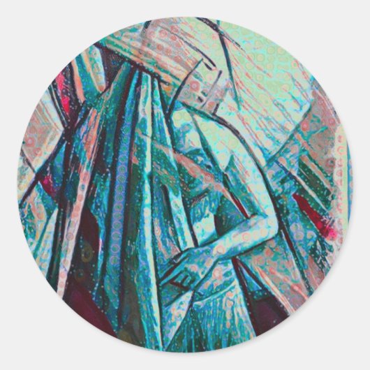Cubist Art Deco Bly Dancer Runder Aufkleber (Vorderseite)